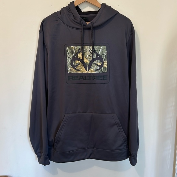 Realtree Men’s Hoodie Gray with Graphic Logo Print Front Pocket Size Large - Picture 1 of 9